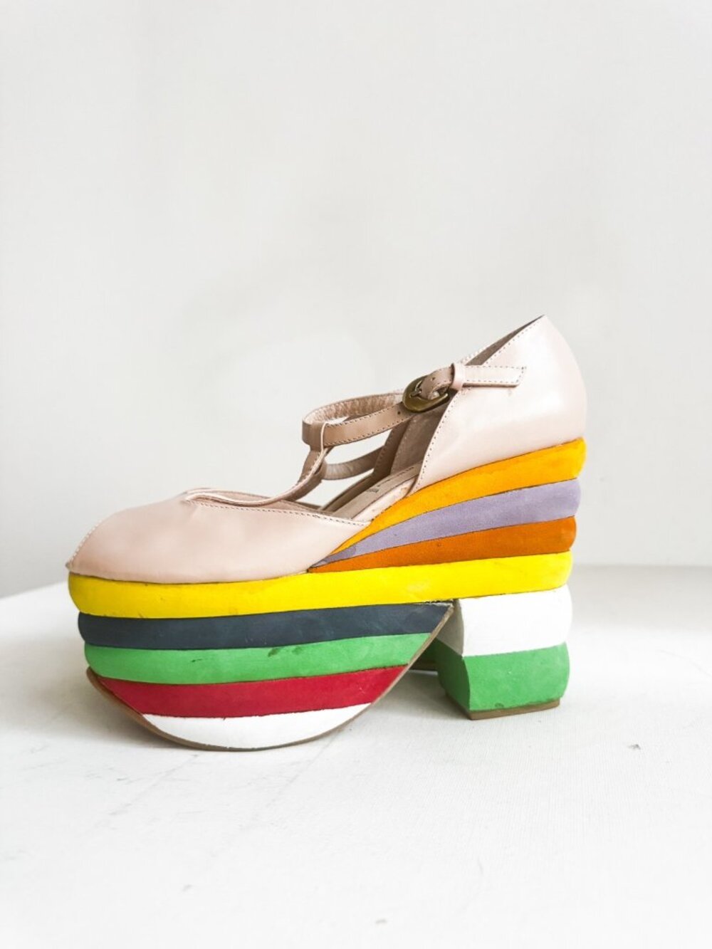 Jeffrey Campbell "Salvatore" Multicolor Striped Platform Leather Heels 8M